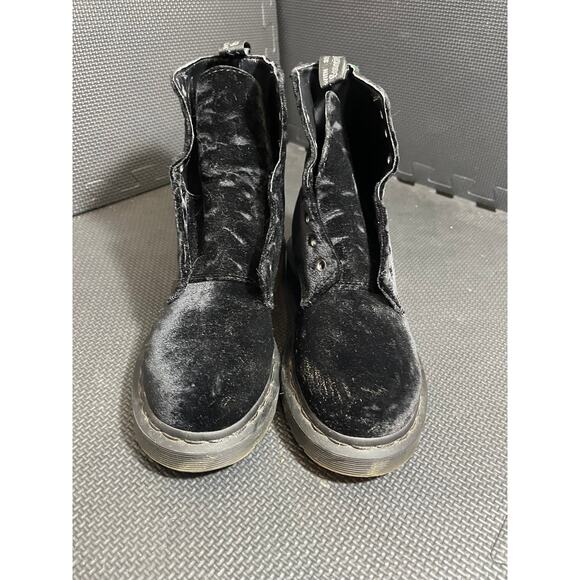 Doc Dr Martens Page Black Velvet Combat Boots Womens Size 7 Grunge Moto Emo - Picture 3 of 9